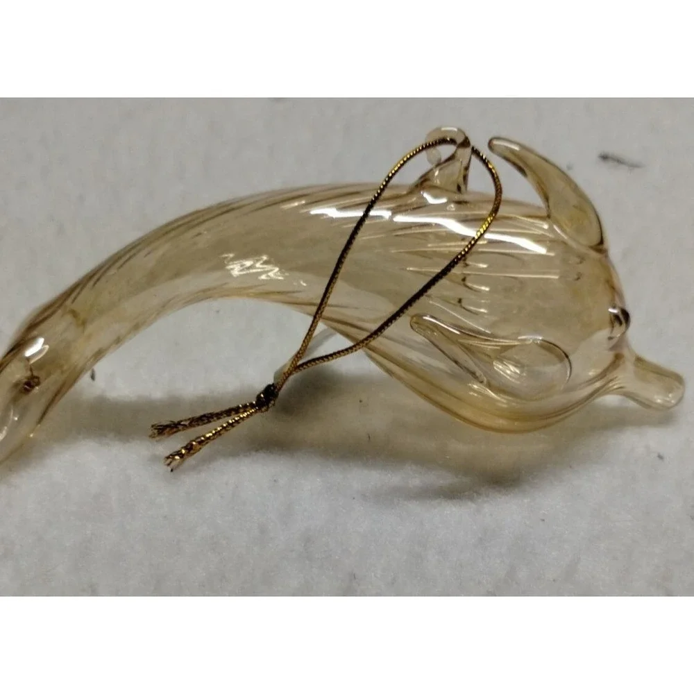 Hand Blown Glass Dolphin‎ Ornaments Set of 3 Iridescent Coastal Decor Nautical